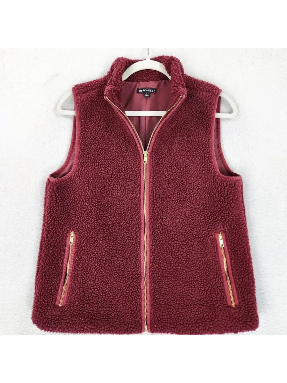 J Crew Vest Womens Small Red Sherpa Fleece Mercantile Full Zip Pockets Casual